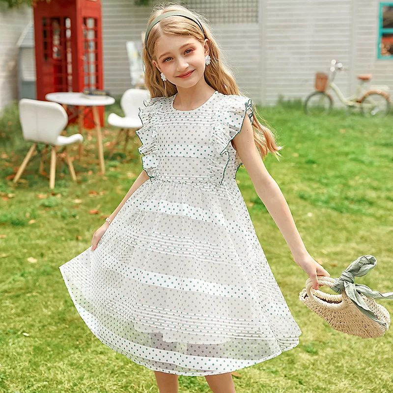 

2022 New Children Clothing Summer Sleeveless Girls Dress Kids Cute Dot Mesh Princess Dresses Elegant, #6888