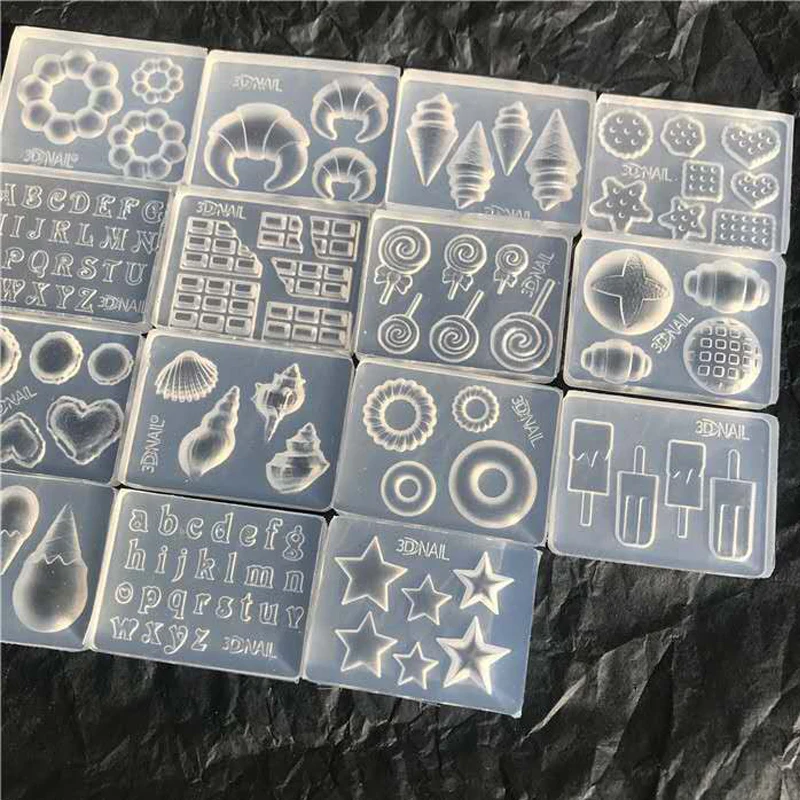 

3D Carving Silicone Mold Conch Candy Cookies Ice Cream Cone Pattern Decoration Nail Stamping DIY UV Gel Acrylic Nail Template 15