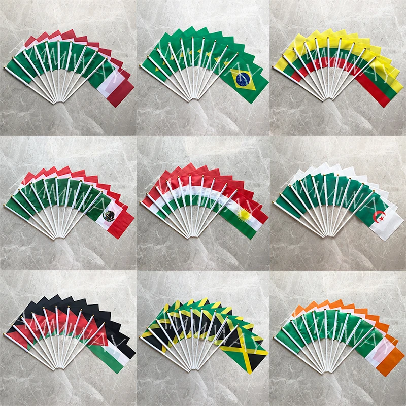 14x21cm 10pcs Austria Peru Singapore Albania China Chinese Tunisia Denmark Danish Georgia Indonesia Small Hand Flags and Banners - купить по