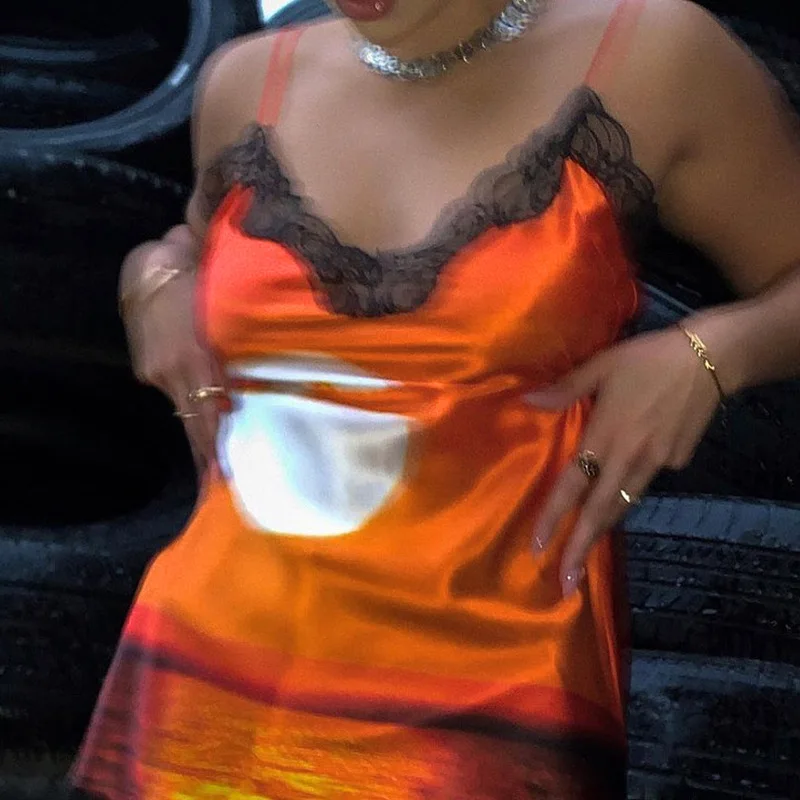 Мини-платье в пляжном стиле с принтом пикантный сарафан на бретелях-спагетти