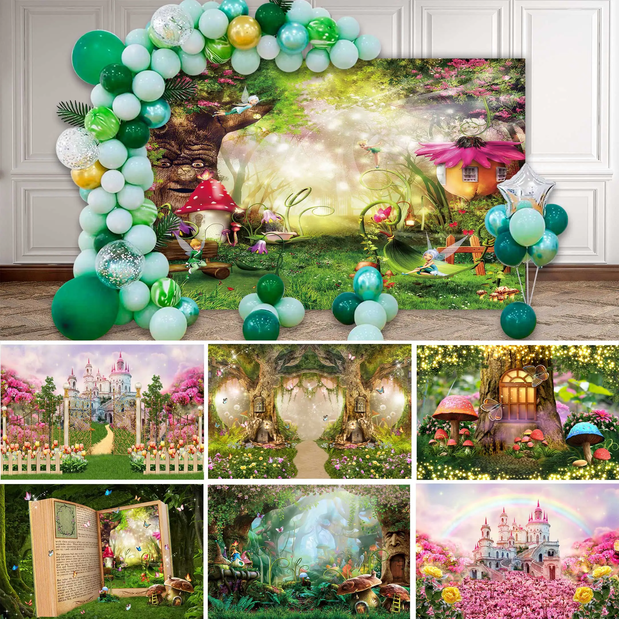 

NeoBack Vinyl Enchanted Magic Forest Mushroom Baby Fairy Tale Land Princess Birthday Photocall Banner Photography Backgrounds
