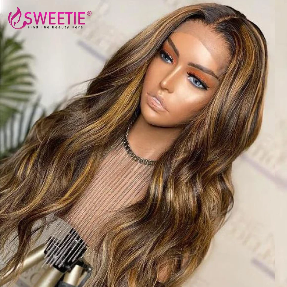 Sweetie Highlight Body Wave Wig P4/27 Colored Ombre Lace Front Human Hair Wig 150% Density Top Closure Wigs With Baby Hair