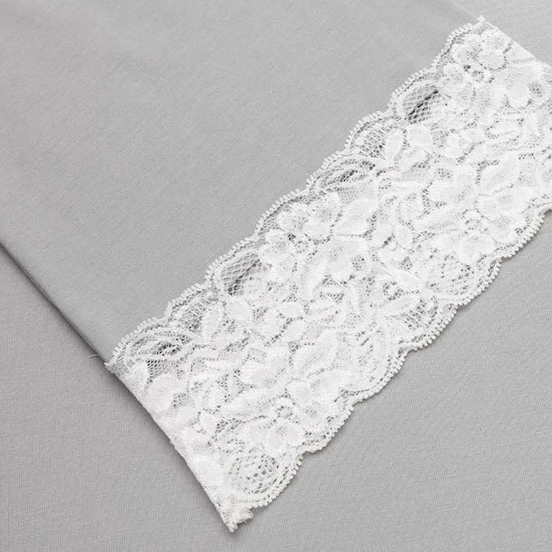 Women's Lace Patchwork Cuffs Mid-length Strapped Robe Bathrobe