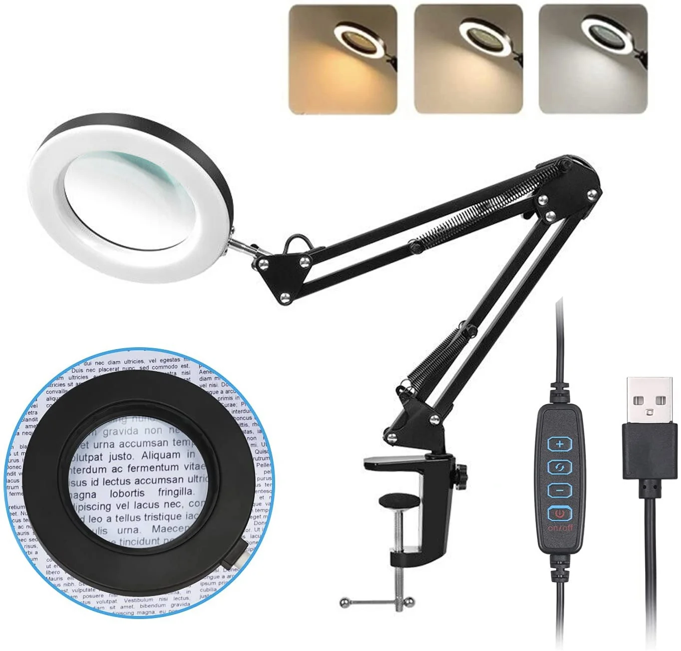 Tabela Ajustável Braçadeira 5x Lupa com 72 Smd Led Luz Modos de Cor Stepless Regulável Lâmpada de Mesa Lupa para Leitura