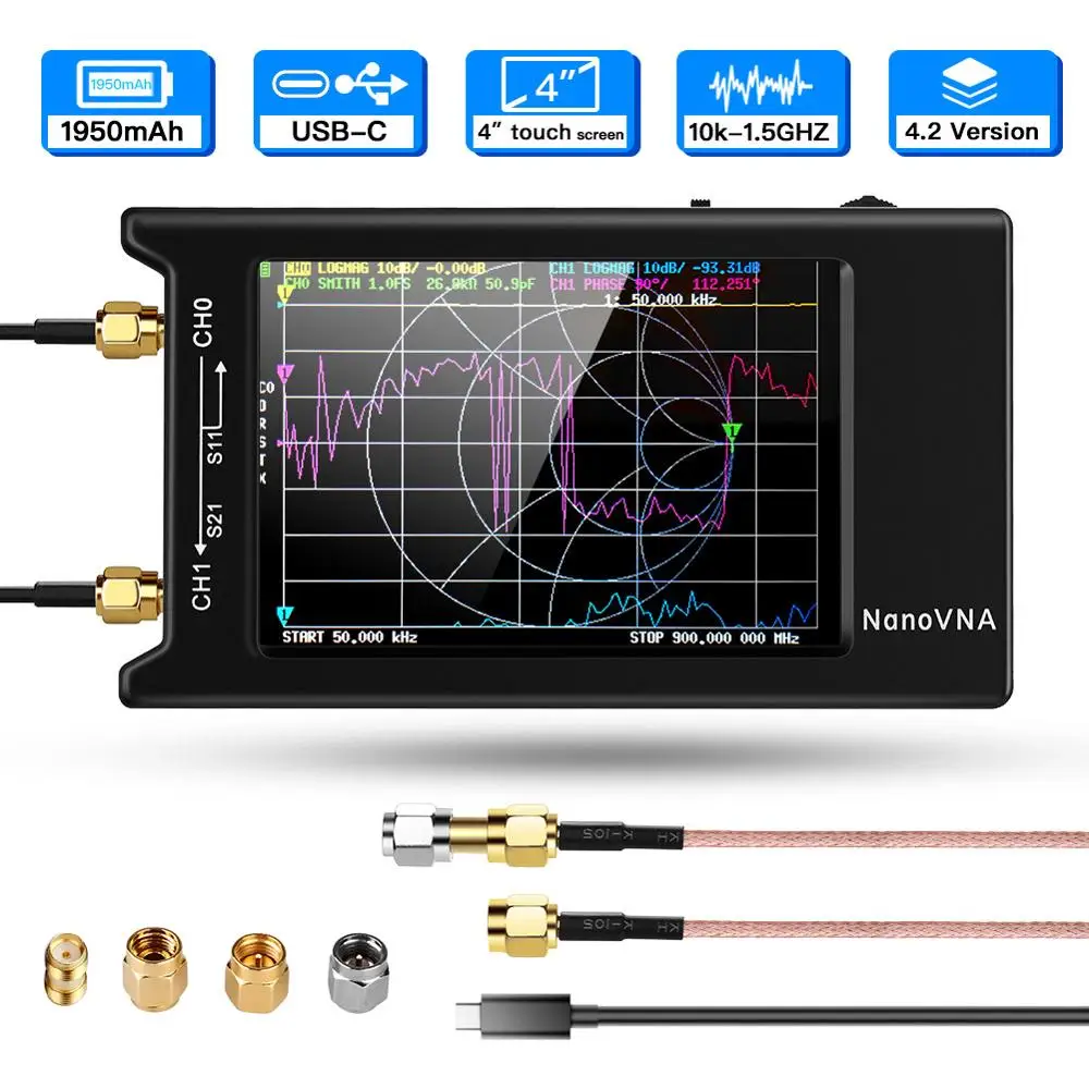 

Оригинальный Hugen NanoVNA-H4 Векторный анализатор сети HF VHF UHF, анализатор антенны, дисплей 4,0 дюйма, версия 4,2 мАч, аккумулятор
