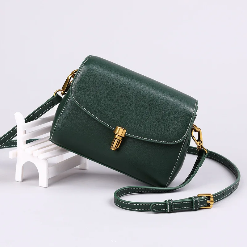 

Vintage Cowhide Grain Messenger Bags for Women Chic Lock Design Small Square Bags Luxury Designer Ladies Shoulder Crossbody Bags