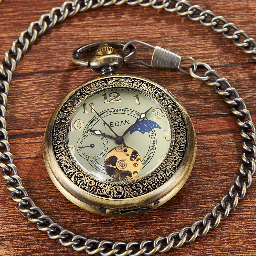 2022 Bronze Antique Mechanical Pocket Watch Hollowed Steampunk Case Pattern Carving Pendant Necklace reloj hombre Men Women