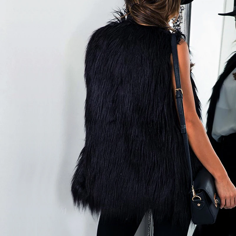 2021 Women Winter Fur Vest Coat White Artificial Fur Black Fashion Outwear Waistcoat Sleeveless Cardigan Overcoat Christmas Gift