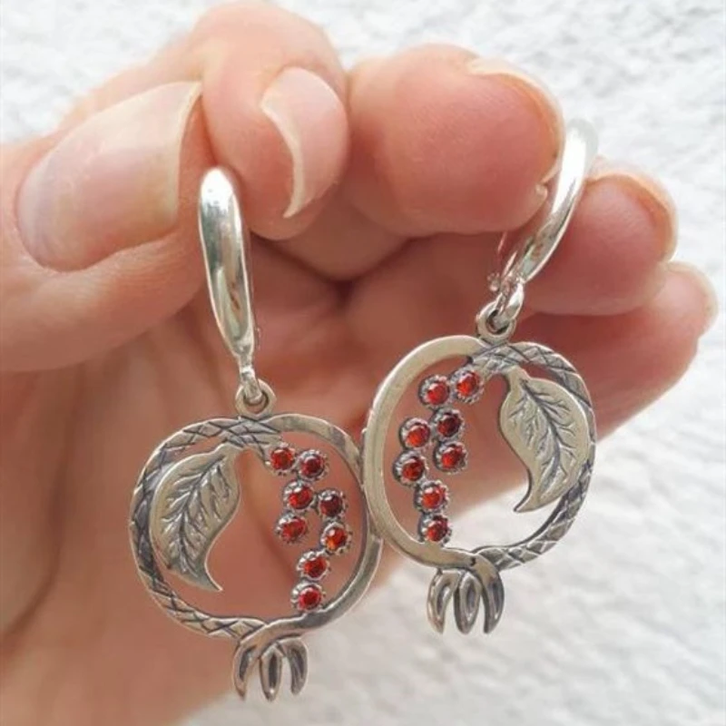 

Unique Silver Color Pomegranate Design Dangle Hook Earrings for Women Female Fashion Jewelry Gifts for her