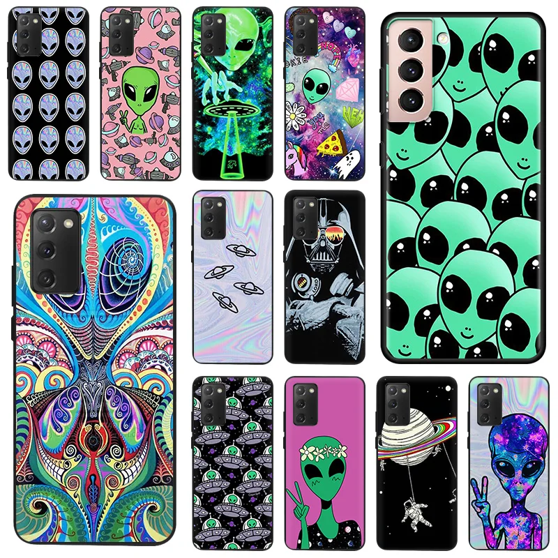 Phone Case For Samsung S22 5G S21 Ultra S20 FE S10 Plus UFO Cute Alien Cartoon Soft Silicone Cover For Galaxy S9 S8 S7 A91 Funda