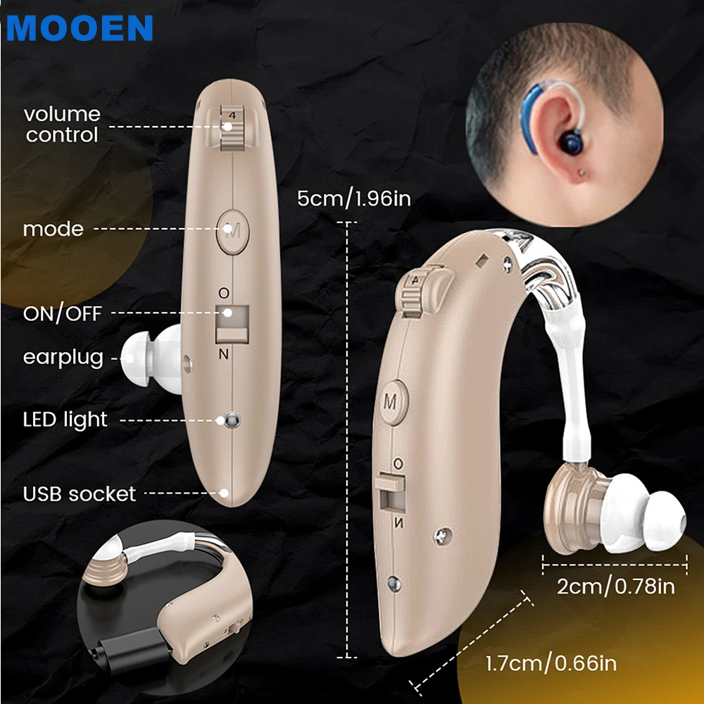 Мини перезаряжаемый слуховой аппарат цифровой BTE с регулируемым тоном усилитель