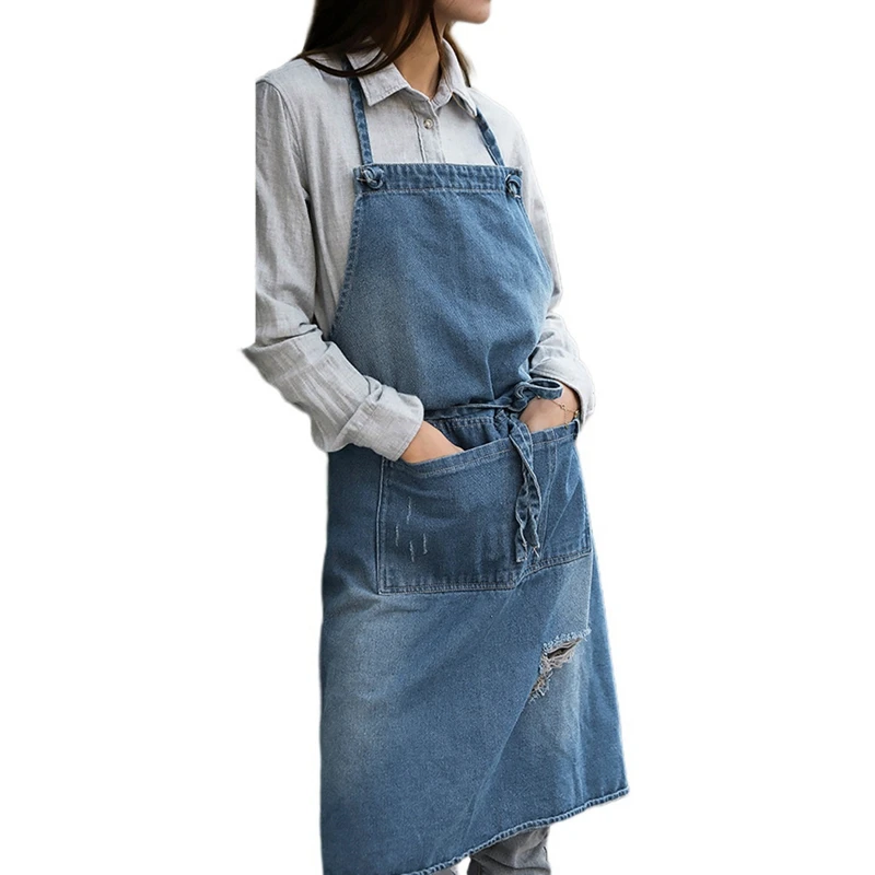 

1 Denim Apron Halter Bib with Pockets for Baking, Painting, Gardening, Cleaning