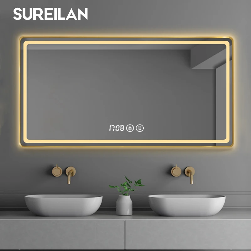 

Light luxury aluminum frame intelligent bathroom mirror Toilet mirror Wall mounted vanity mirror Bathroom mirror
