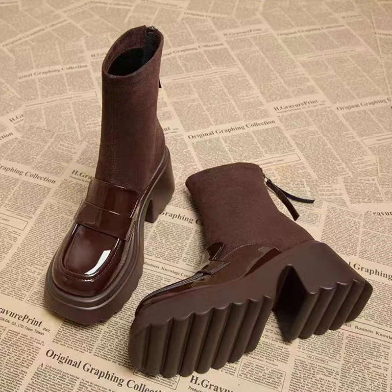 Platform Women Ankle Boots High Heels Marie Janes Shoes Fashion 2025 Brand Loafers Winter Designer Chunky Chelsea Botas Mujer