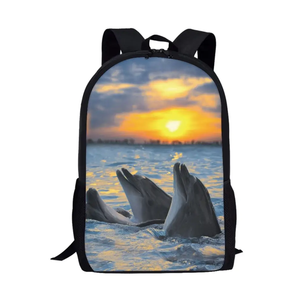 

Детская школьная сумка с рисунком морских животных и дельфинов, вместительный рюкзак для учебников 17 дюймов для мальчиков и девочек, школьный ранец