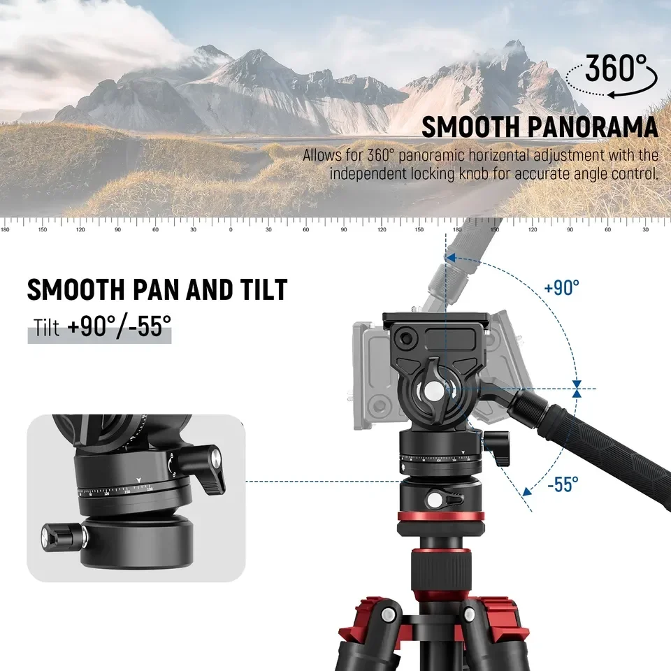 Фото 2026 GM35 Мини-видеоголовка Pan Tilt с телескопической ручкой, гидравлической головкой и выравнивающим основанием для штатива DSLR-камеры №3