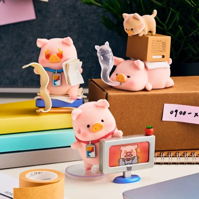 Фото Оригинальная фигурка TOYZEROPLUS LuLu Piggy Flocked Blind Box из серии Too Much Pig Work, ПВХ, украшение для стола, подарок для взрослых и офисных работников №3