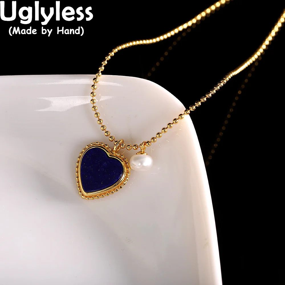 

Uglyless Sweet Love Gifts ювелирные изделия для женщин Природный лазурит подвески ожерелья Мини жемчуг золото 925 серебро бусины цепи