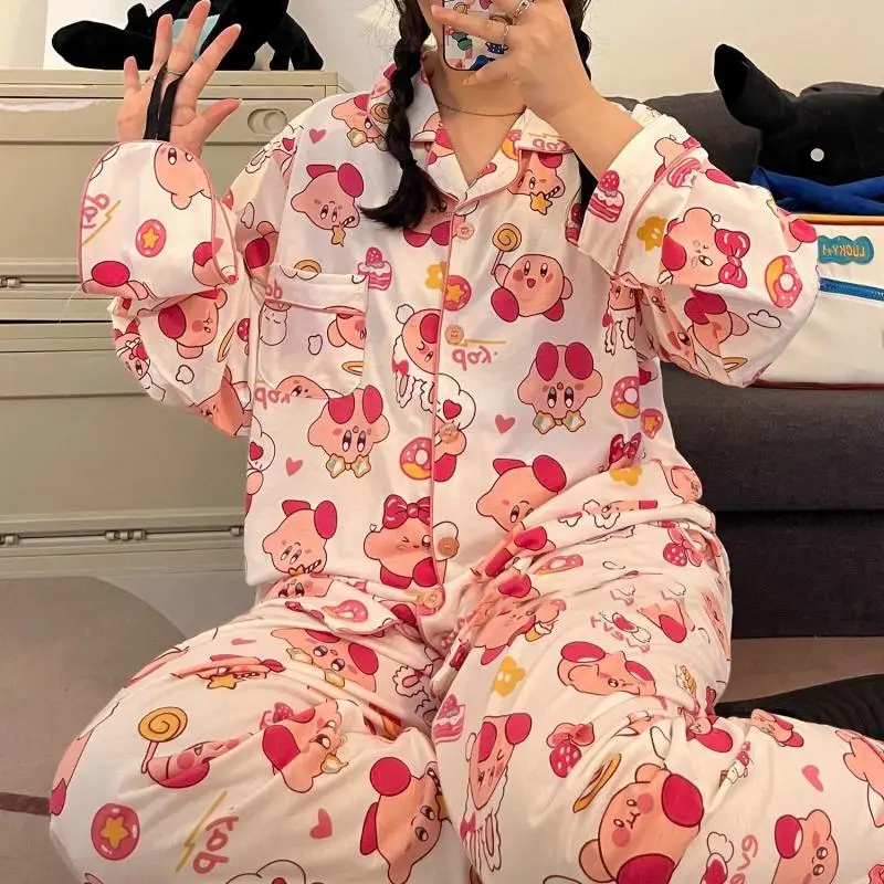 

Kawaii Kirby аниме хобби пижамы для женщин Весна и осень новые брюки с длинным рукавом можно носить на улице Домашняя одежда комплект