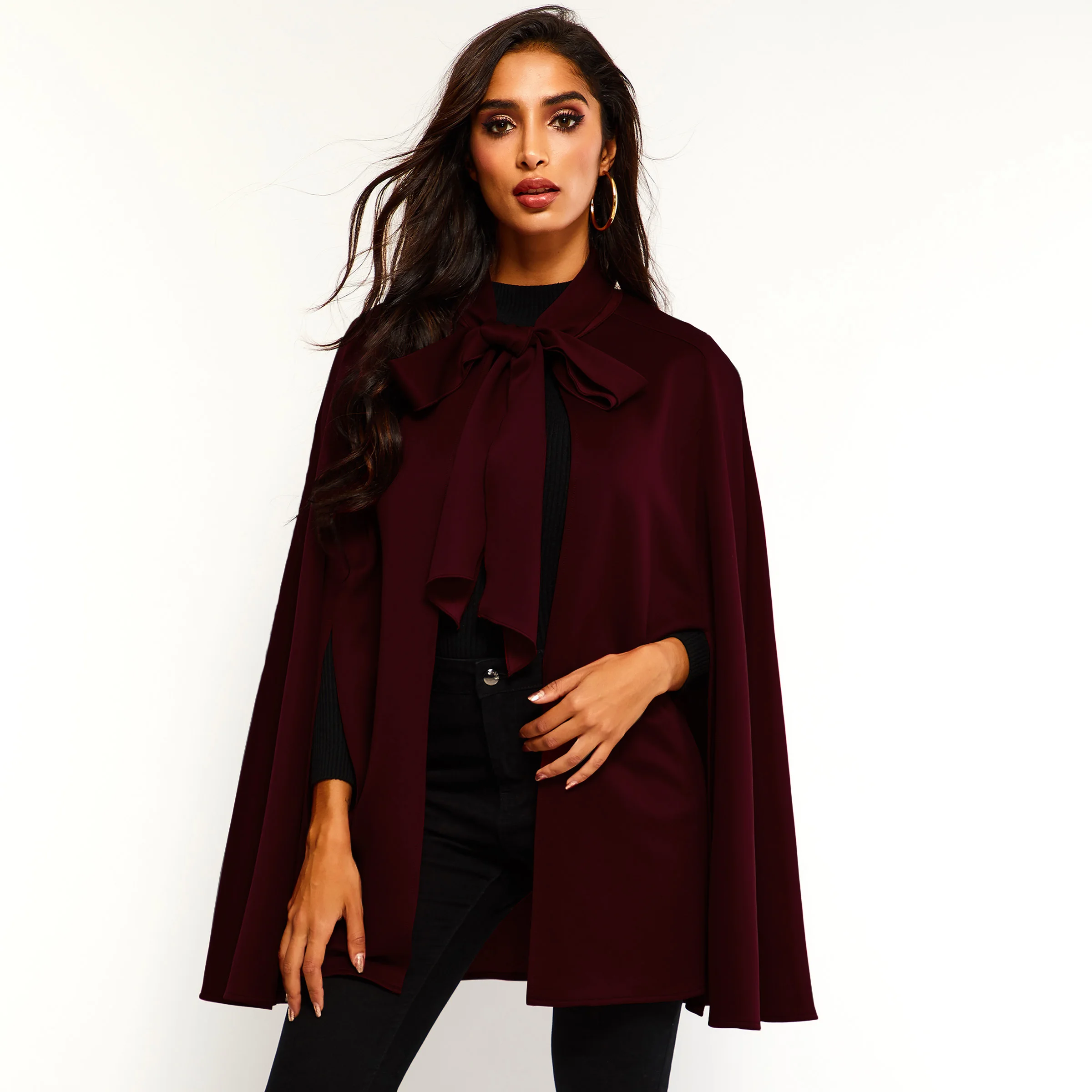 

Vintage Suede Capes Women Windproof Warm Autumn Winter Outerwear Office Elegant Plain Lace Up Fashion Faux Leather Cape Female