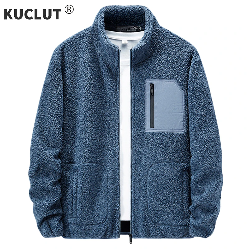 

Hot Sale Mens Lambswool Full Zip Hiking Snow Jacket Winter Outdoor Warm Fleece Windproof Collar Tactics Leisure Safari Work Coat