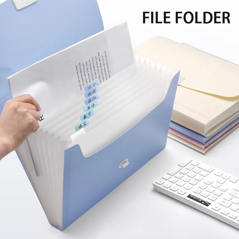 

Document Organizer A4 Size Multi Pockets Portable Waterproof Solid Accordion With Handle Desktop Office Expanding File Folder
