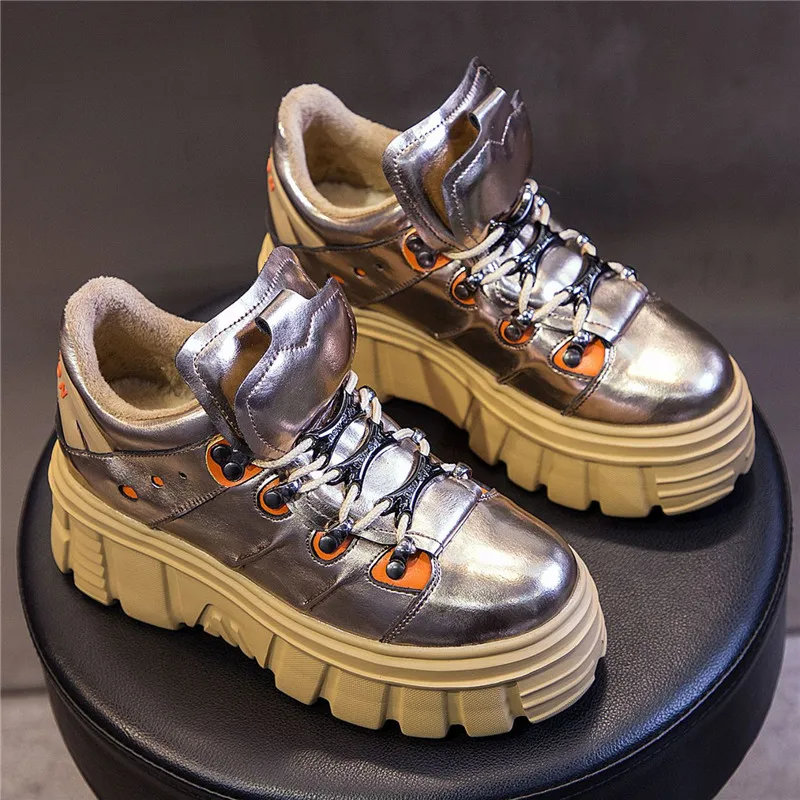 

Дизайнерские женские кроссовки на платформе на осень и зиму, с бархатным утеплителем, женская повседневная спортивная обувь на плоской подошве