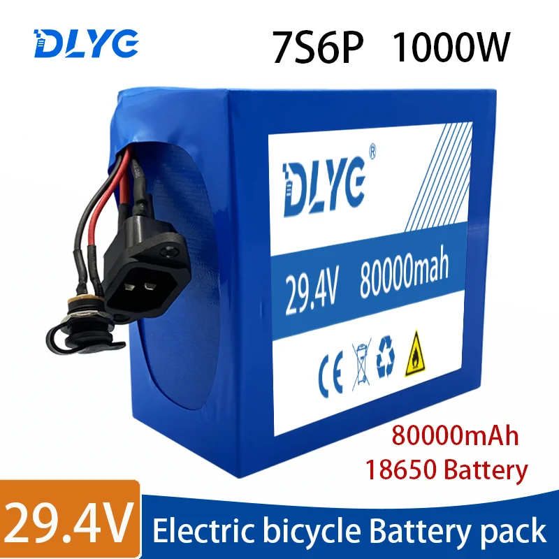 

29.4V 7S6P 80000mAh 18650 Rechargeable Lithium Battery Pack for Electric Bicycle Scooter Wheelchair 250W 500W 1000W BMS Charger