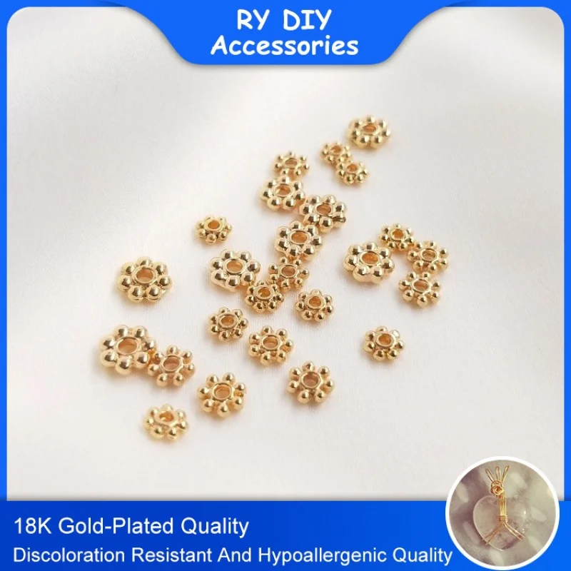 24K Gold Plated Copper 4MM 6MM Snowflake Spacer Bead For DIY Jewelry Bracelet