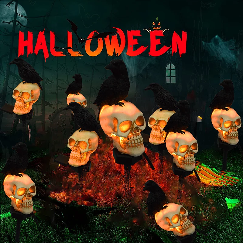 

Solar Halloween Decor Light Outdoor Gothic Garden Light Terror Crow Skull Path Lamp Spooky Nights Party Props for Trick or Treat