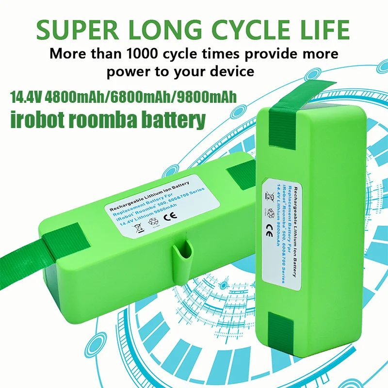 

14.4v 4.8Ah/6.8Ah/9.8Ah/ Lithium Rechargeable Battery For iRobot Roomba 500 600 700 800 Series 560 620 650 700 770 780 880