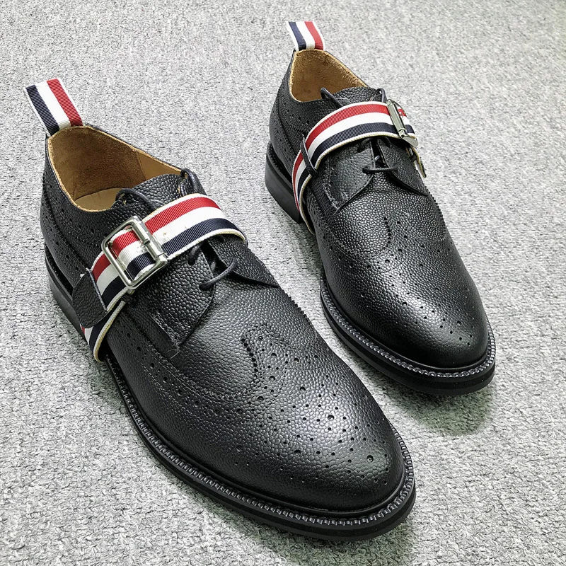 

TB THOM Men's Dress Shoes Classic Handmade Calfskin Silver Buckle Design Genuine Leather Boots Casual Party Suit Shoes For Men