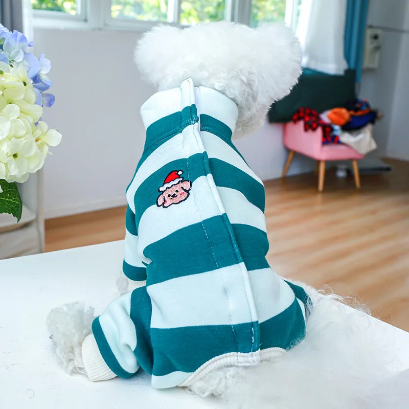 

Pet Pajamas Autumn Winter Home Clothes Striped Jumpsuit Protect Dog Belly Cold Proof Warm Keeping Christmas Chihuahua Yorkshire