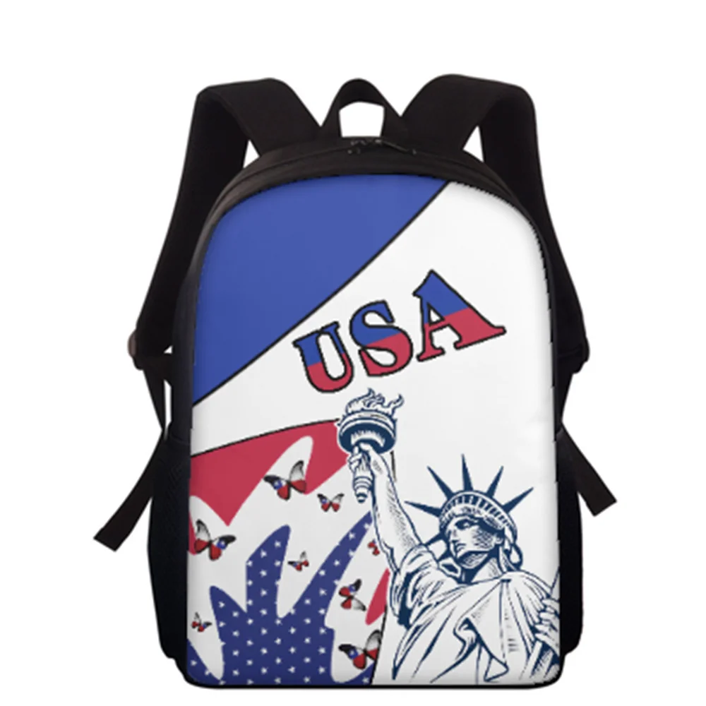 

Large Capacity Unisex Backbag USA Flag CUSTOM Backpack Butterfly and Statue of Liberty American Pattern Print Blue and White