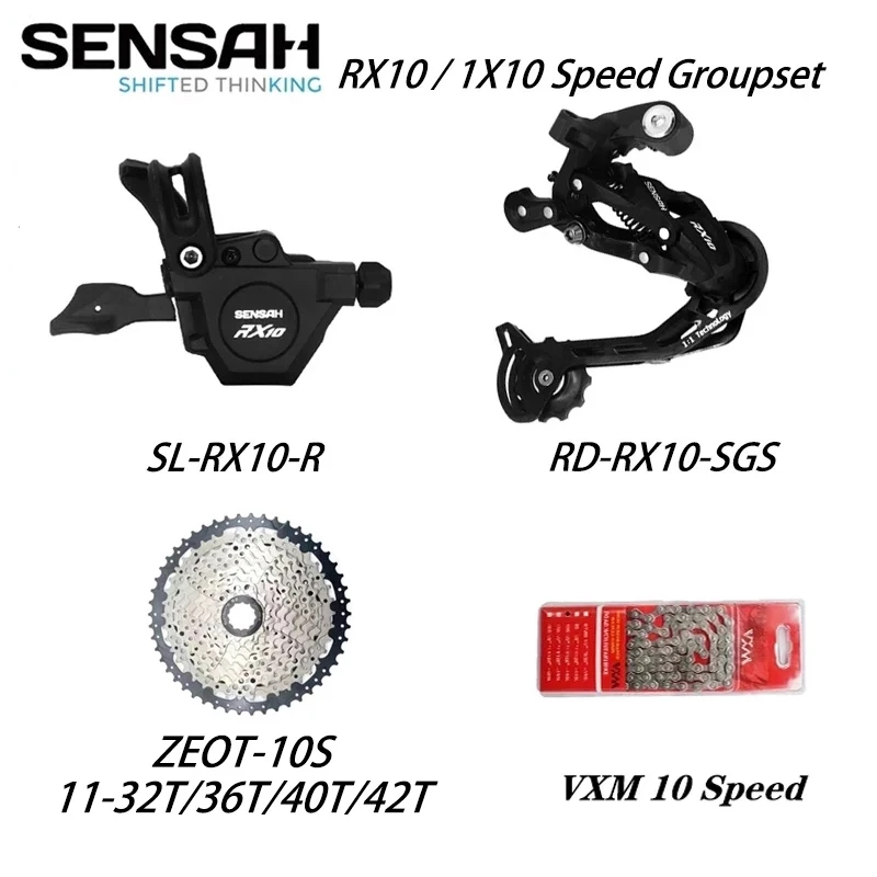 SENSAH RX10 1X10S Derailleurs Bicycle Groupset 10 Speed Shift Lever 10v Rear Derailleur ZEOT 10S Cassette 40T 42T  VXM 10S Chain