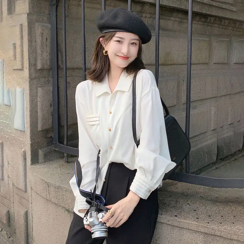 

Женская рубашка-поло с длинным рукавом, свободного покроя