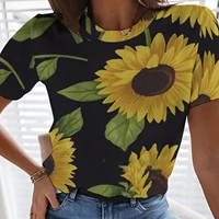 new summerwomen flower vintage t shirts sunflower 3d printed quality casual streetwear round neck aesthetic female y2k clothes