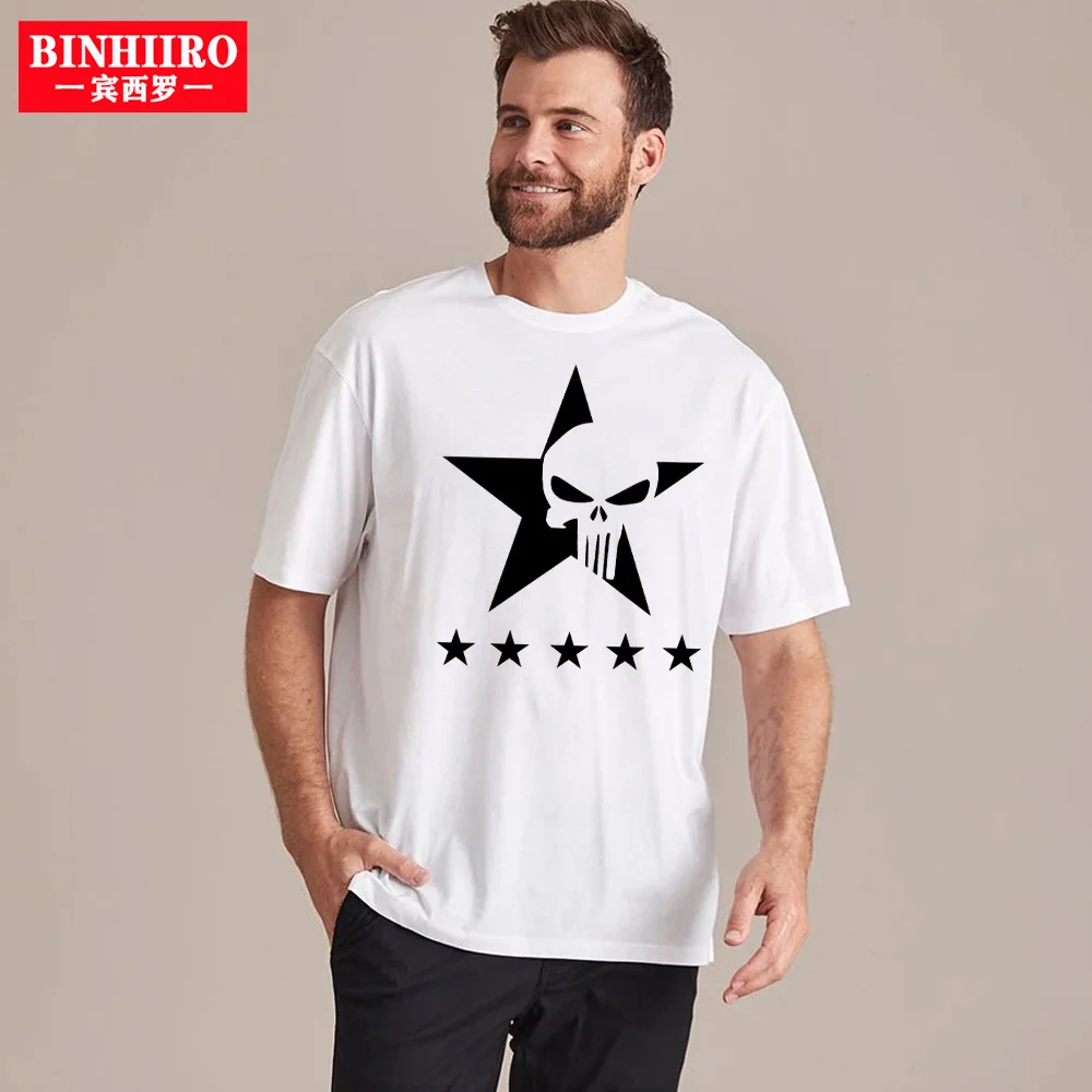 

BINHIIRO Мужская хлопковая футболка, Мужская Уличная одежда, футболка в стиле хип-хоп с принтом черепа и пентаграммы, летняя повседневная спорт...