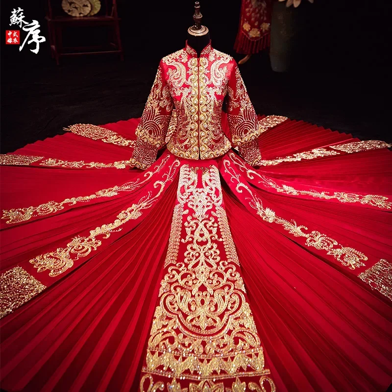 2024 летние традиционные китайские свадебные платья Женский Восточный стоячий