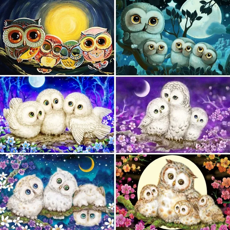 

5D DIY Diamond Painting Owls Family Cross Stitch Kit Full Drill Square Embroidery Animal Mosaic Art Picture of Rhinestones Decor