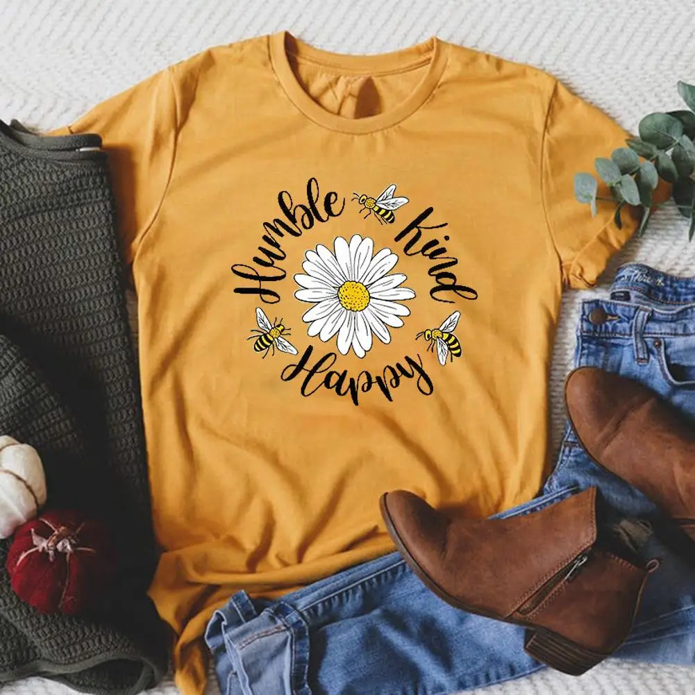 

Футболка с коротким рукавом для мужчин и женщин, стильная повседневная рубашка из нейтрального хлопка с принтом скромных пчелок