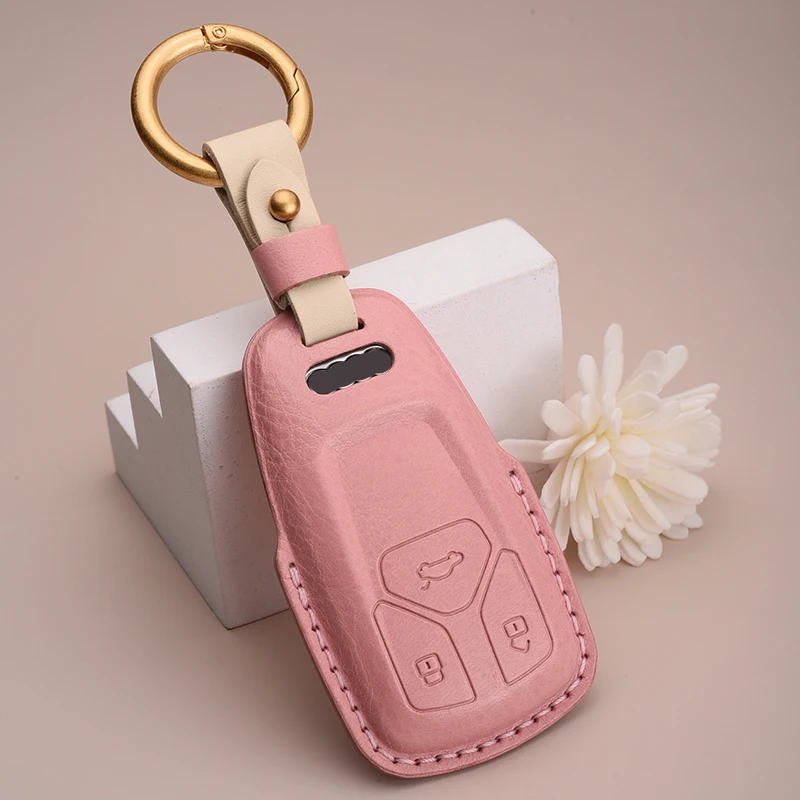 

Leather Car Key Case Cover for Audi A4 Allroad B9 Q5 Q7 TT TTS 4M 8S 2016 2017 2018 Auto Accessories Holder Case Ring