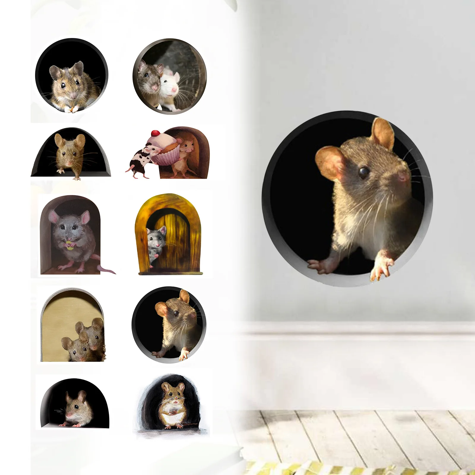 

5pcs Realistic Mouse Hole Wall Stickers for Corner Stairs Funny Home Decor Pvc Vinyl Opaque Wallpaper for Living Room Decoration