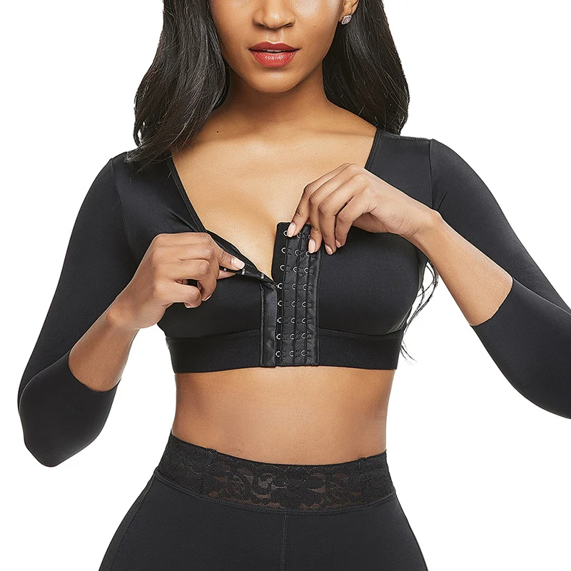 

2021 New Women Corset Tops Shapers Underwear Solid Color Long Sleeve Front Entry Push-Up Sports Bra with Chest Pad Shapewear