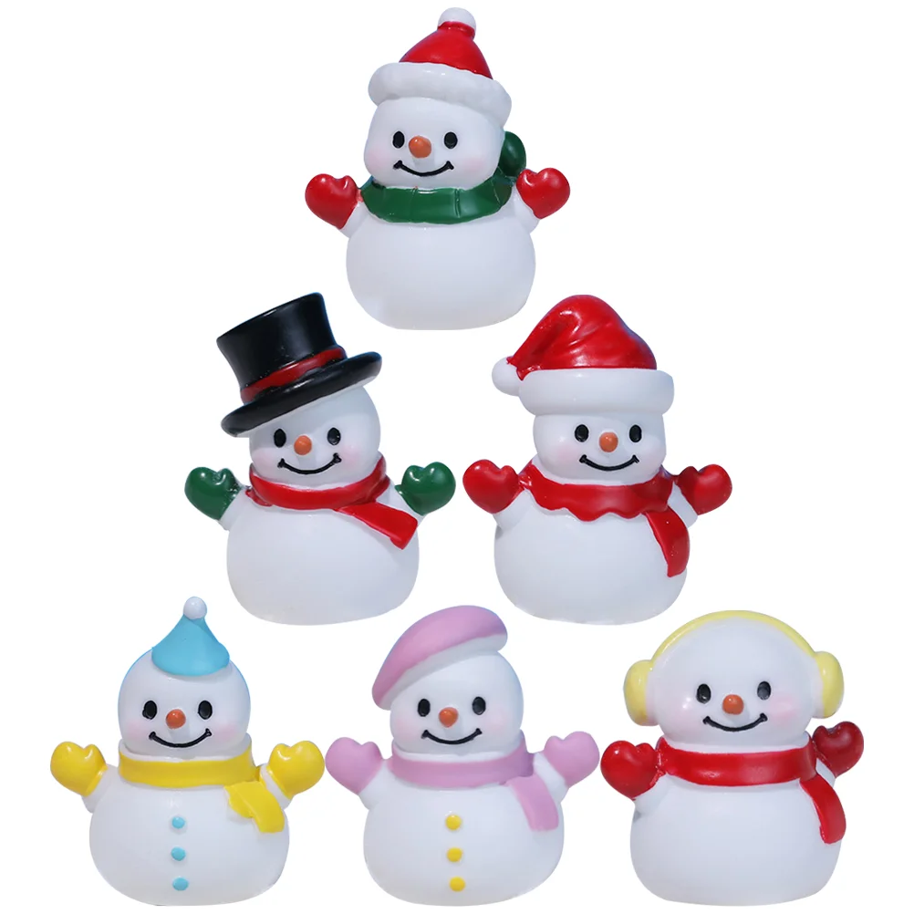 

6 Pcs Gift Home Decor Miniature Snowman Statue Xmas Christmas Resin Figurine Adorable Tiny Decorations