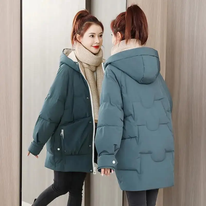 

Winter Jacket Sustans Women Parkas 2022 New Snowsuit Fashion Korean Loose Long Sleeves Hooded Coats Large Size Bread Clothes