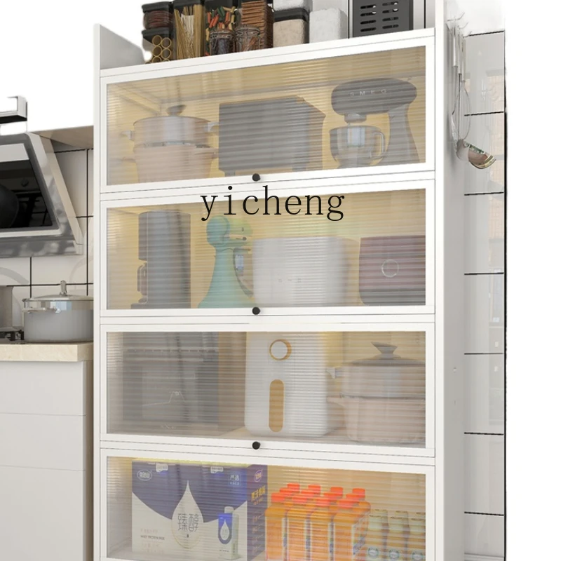 

ZM Storage Rack Floor Multi-Tier Cabinet with Door Sideboard Cabinet Microwave Oven Bowl Dish Locker