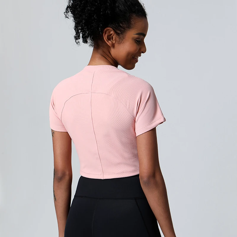 Женская футболка в рубчик для занятий йогой с V-образным вырезом - купить по