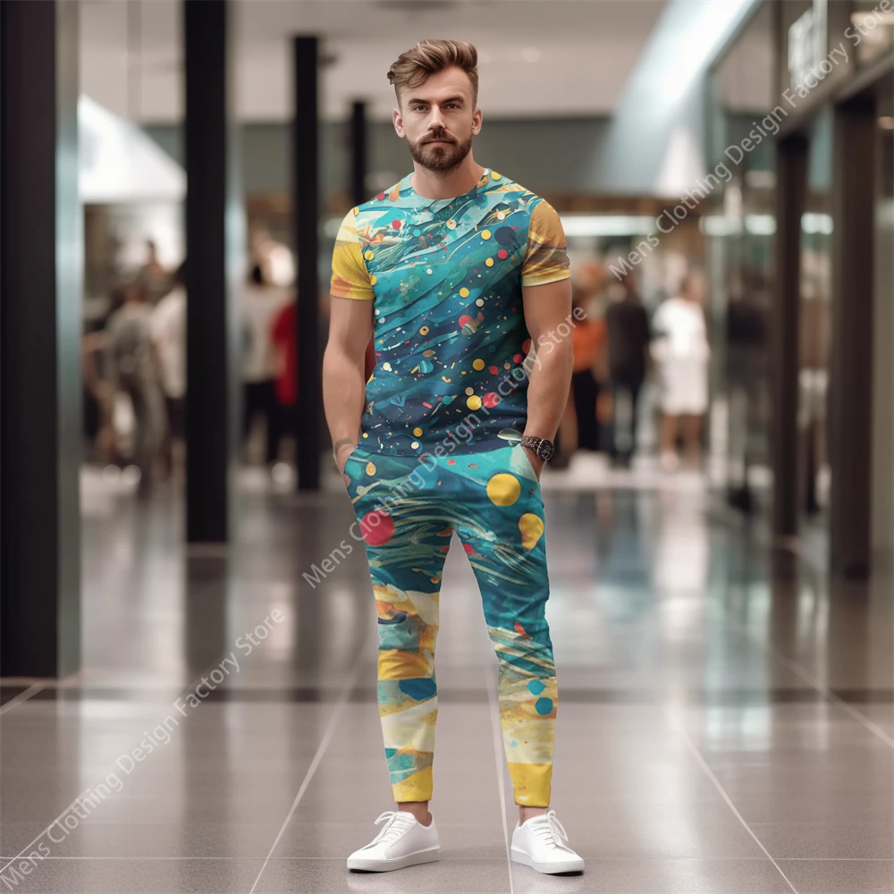 2023 New Fashion Street Tracksuit Men Short Sleeve T-Shirt+Pants Men's Sweat-Shirt Set Clothes For Men 3D Printed Men's Clothing