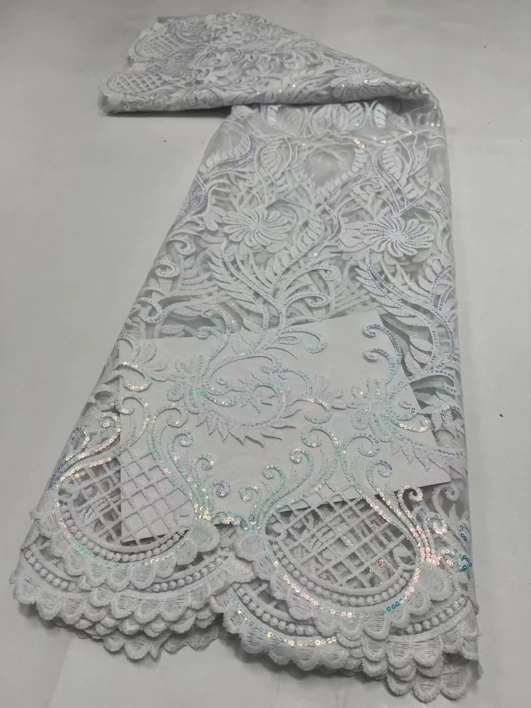 

Pure White African Lace Fabric 2022 High Quality Lace Nigerian Sequin Lace Fabric French Milk Silk Fabric For Wedding Dress